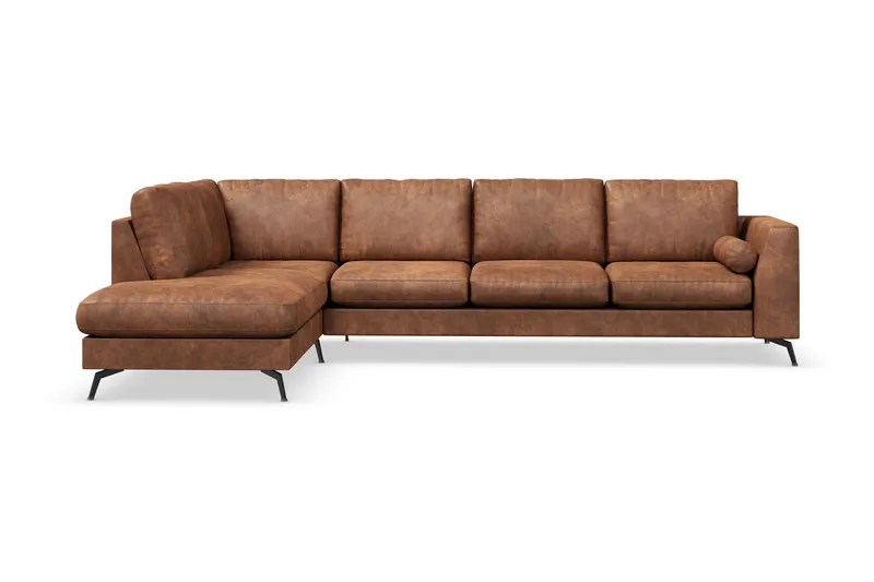 Ocean Lyx 4-sits Vänstervänd L-formad Schäslongsoffa i Konstläder - Brun - Products - Möbler - Soffa - Divansoffa & schäslongsoffa - 4 sits soffa med divan