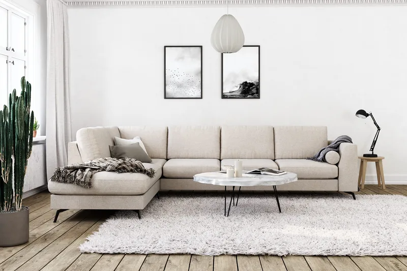 Ocean Lyx 4-sits Vänstervänd L-formad Schäslongsoffa i Tyg - Beige - Products - Möbler - Soffa - Divansoffa & schäslongsoffa - 4 sits soffa med divan