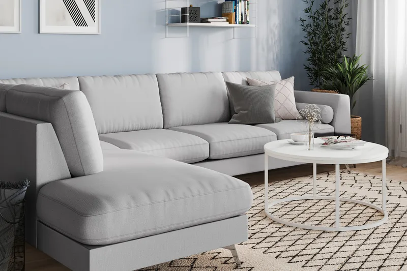 Ocean Lyx 4-sits Vänstervänd L-formad Schäslongsoffa i Tyg - Grå - Products - Möbler - Soffa - Divansoffa & schäslongsoffa - 4 sits soffa med divan