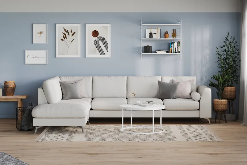 Ocean Lyx 4-sits Vänstervänd L-formad Schäslongsoffa i Tyg - Ljusgrå - Products - Möbler - Soffa - Divansoffa & schäslongsoffa - 4 sits soffa med divan