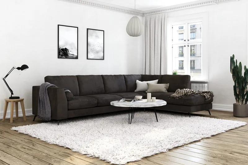 Ocean Lyx 5-sits Högervänd L-formad Schäslongsoffa i Sammet - Mörkgrå - Products - Möbler - Soffa - Divansoffa & schäslongsoffa - 4 sits soffa med divan