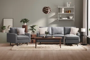 Peppe 3-sits Vändbar L-formad Divansoffa i Tyg - Ljusgrå - Products - Möbler - Soffa - Divansoffa & schäslongsoffa - 3 sits soffa med divan