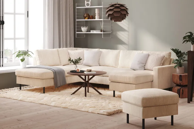 Peppe 4-sits Vänstervänd U-formad Soffa med Divan och Schäslong i Manchester - Beige - Products - Möbler - Soffa - Divansoffa & schäslongsoffa - 4 sits soffa med divan