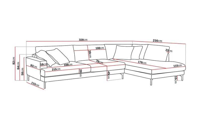 Menard Premium 5-sits Högervänd L-formad Djup Schäslongsoffa i Chenille - Grön - Products - Möbler - Soffa - Divansoffa & schäslongsoffa