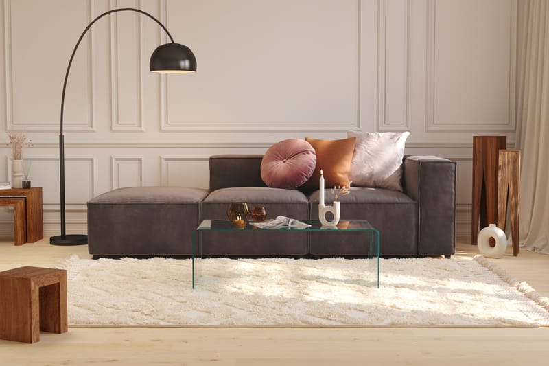 Cubo 3-sits Djup Modulsoffa + Fotpall i Sammet - Mörkgrå - Products - Möbler - Soffa - Modulsoffa - Komplett modulsoffa