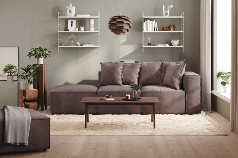 Cubo 3-sits Djup Modulsoffa + Fotpall i Sammet - Mörkgrå - Products - Möbler - Soffa - Modulsoffa - Komplett modulsoffa