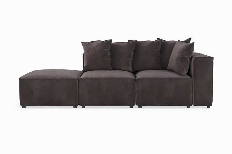 Cubo 3-sits Djup Modulsoffa + Fotpall i Sammet - Mörkgrå - Products - Möbler - Soffa - Modulsoffa - Komplett modulsoffa