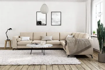 Ocean Lyx 5-sits Vändbar L-formad Hörnsoffa i Sammet - Beige - Products - Möbler - Soffa - Hörnsoffa