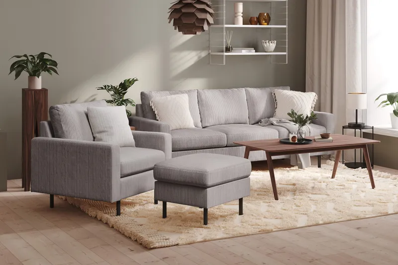 Peppe 3-sits Manchestersoffa - Grå - Products - Möbler - Soffa - 3 sits soffa