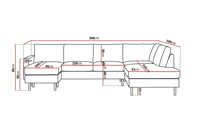 Peppe 4-sits Högervänd U-formad Soffa med Divan och Schäslong i Manchester - Greige - Products - Möbler - Soffa - U-soffa