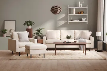 Peppe Soffgrupp 3-sits Soffa + Fåtölj + Fotpall i Manchester - Beige - Products - Möbler - Soffa - Soffgrupp