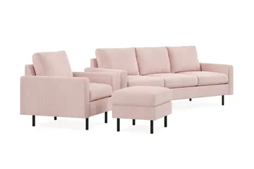Peppe Soffgrupp 3-sits Soffa + Fåtölj + Fotpall i Manchester - Rosa - Products - Möbler - Soffa - Soffgrupp