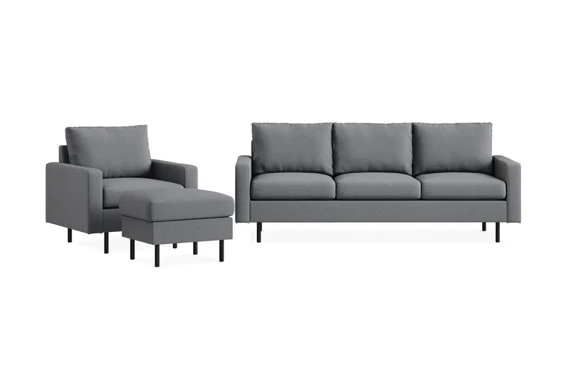 Peppe Soffgrupp 3-sits Soffa + Fåtölj + Fotpall i Tyg, Ljusgrå