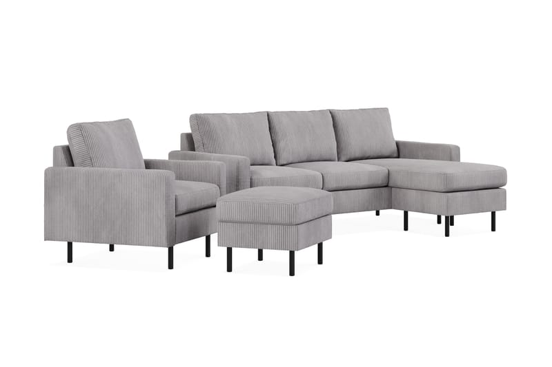 Peppe Soffgrupp 3-sits Vändbar L-formad Divansoffa + Fåtölj + Fotpall i Manchester - Mörkgrå - Products - Möbler - Soffa - Soffgrupp