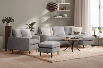 Peppe Soffgrupp 3-sits Vändbar L-formad Divansoffa + Fåtölj + Fotpall i Manchester - Mörkgrå - Products - Möbler - Soffa - Soffgrupp