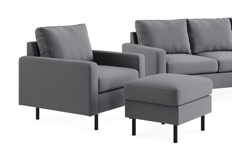 Peppe Soffgrupp 3-sits Vändbar L-formad Divansoffa + Fåtölj + Fotpall i Tyg - Ljusgrå - Products - Möbler - Soffa - Soffgrupp