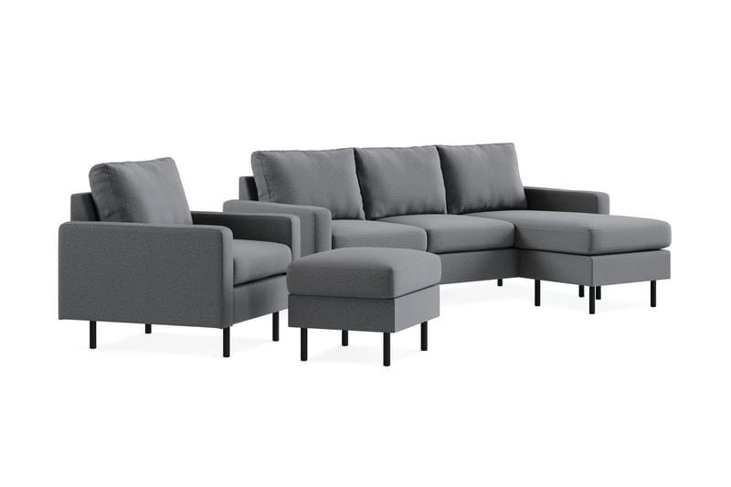 Peppe Soffgrupp 3-sits Vändbar L-formad Divansoffa + Fåtölj + Fotpall i Tyg - Ljusgrå - Products - Möbler - Soffa - Soffgrupp