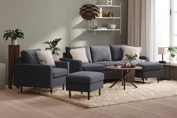 Peppe Soffgrupp 3-sits Vändbar L-formad Divansoffa + Fåtölj + Fotpall i Tyg - Mörkgrå - Products - Möbler - Soffa - Soffgrupp