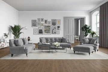 Andrew Fåtölj med Fotpall Sammet - Silvergrå/Krom - Products - Möbler - Fåtölj & stolar - Fåtölj - Sammetsfåtölj