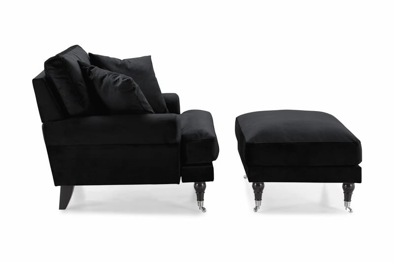 Andrew Fåtölj med Fotpall Sammet - Svart/Krom - Products - Möbler - Fåtölj & stolar - Fåtölj - Sammetsfåtölj
