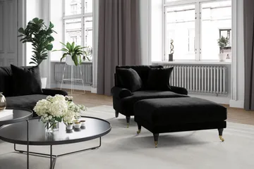 Andrew Fåtölj med Fotpall Sammet - Svart/Mässing - Products - Möbler - Fåtölj & stolar - Fåtölj - Sammetsfåtölj