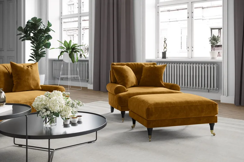 Andrew Loveseat Sammet - Amber/Mässing - Products - Möbler - Fåtölj & stolar - Fåtölj - Sammetsfåtölj
