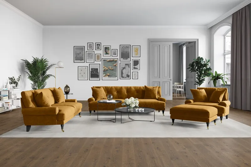 Andrew Loveseat Sammet - Amber/Mässing - Products - Möbler - Fåtölj & stolar - Fåtölj - Sammetsfåtölj