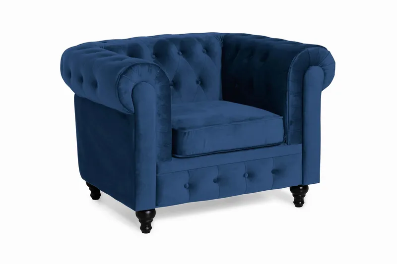Chesterfield Lyx Stor skön djup sammetsfåtölj - Fåtölj till vardagsrum - Blå Sammet - Products - Möbler - Fåtölj & stolar - Fåtölj - Chesterfield fåtölj