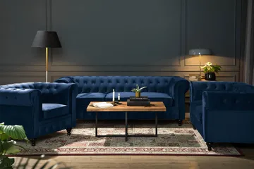 Chesterfield Lyx Stor skön djup sammetsfåtölj - Fåtölj till vardagsrum - Blå Sammet - Products - Möbler - Fåtölj & stolar - Fåtölj - Chesterfield fåtölj