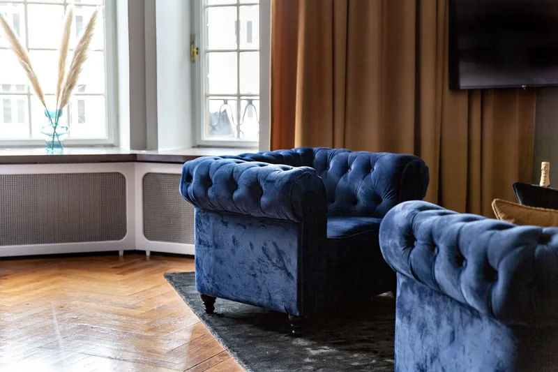 Chesterfield Lyx Stor skön djup sammetsfåtölj - Fåtölj till vardagsrum - Blå Sammet - Products - Möbler - Fåtölj & stolar - Fåtölj - Chesterfield fåtölj