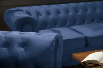 Chesterfield Lyx Stor skön djup sammetsfåtölj - Fåtölj till vardagsrum - Blå Sammet - Products - Möbler - Fåtölj & stolar - Fåtölj - Chesterfield fåtölj
