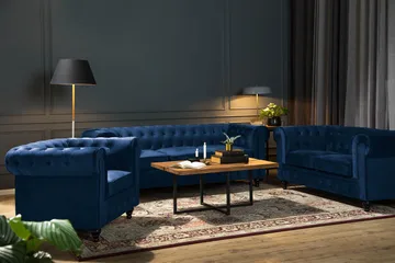 Chesterfield Lyx Stor skön djup sammetsfåtölj - Fåtölj till vardagsrum - Blå Sammet - Products - Möbler - Fåtölj & stolar - Fåtölj - Chesterfield fåtölj
