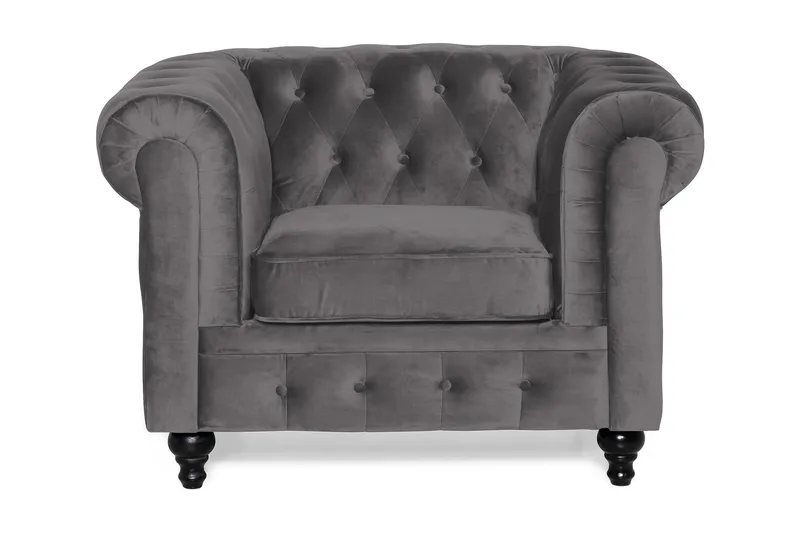Chesterfield Lyx Stor skön djup sammetsfåtölj - Fåtölj till vardagsrum - Mörkgrå Sammet - Products - Möbler - Fåtölj & stolar - Fåtölj - Chesterfield fåtölj