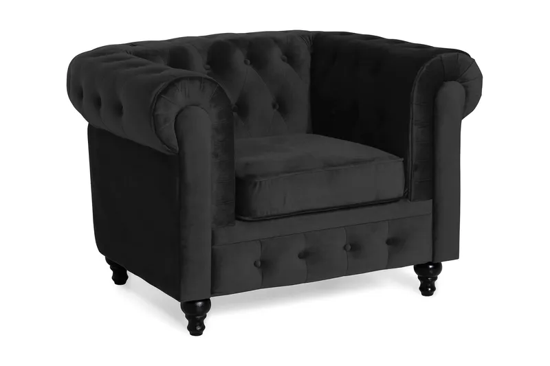 Chesterfield Lyx Stor skön djup sammetsfåtölj - Fåtölj till vardagsrum - Svart Sammet - Products - Möbler - Fåtölj & stolar - Fåtölj - Chesterfield fåtölj