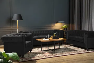 Chesterfield Lyx Stor skön djup sammetsfåtölj - Fåtölj till vardagsrum - Svart Sammet - Products - Möbler - Fåtölj & stolar - Fåtölj - Chesterfield fåtölj