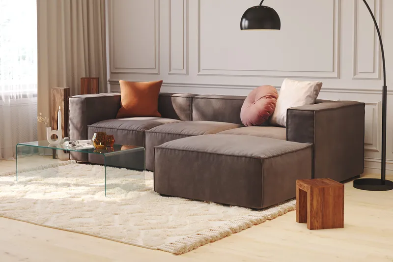 Cubo 1-sits  Rektangulär Fotpallsmodul i Sammet 120 cm bred - Mörkgrå - Products - Möbler - Fåtölj & stolar - Pall & puff - Fotpallar