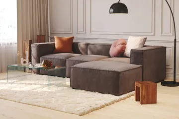 Cubo 1-sits  Rektangulär Fotpallsmodul i Sammet 80 cm bred - Mörkgrå - Products - Möbler - Fåtölj & stolar - Pall & puff - Fotpallar