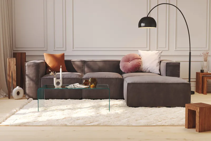 Cubo 1-sits  Rektangulär Fotpallsmodul i Sammet 80 cm bred - Mörkgrå - Products - Möbler - Fåtölj & stolar - Pall & puff - Fotpallar