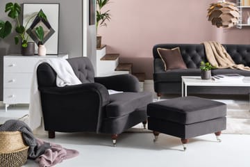 Howard Riviera Fotpall Sammet - Mörkgrå - Products - Möbler - Fåtölj & stolar - Pall & puff - Fotpallar