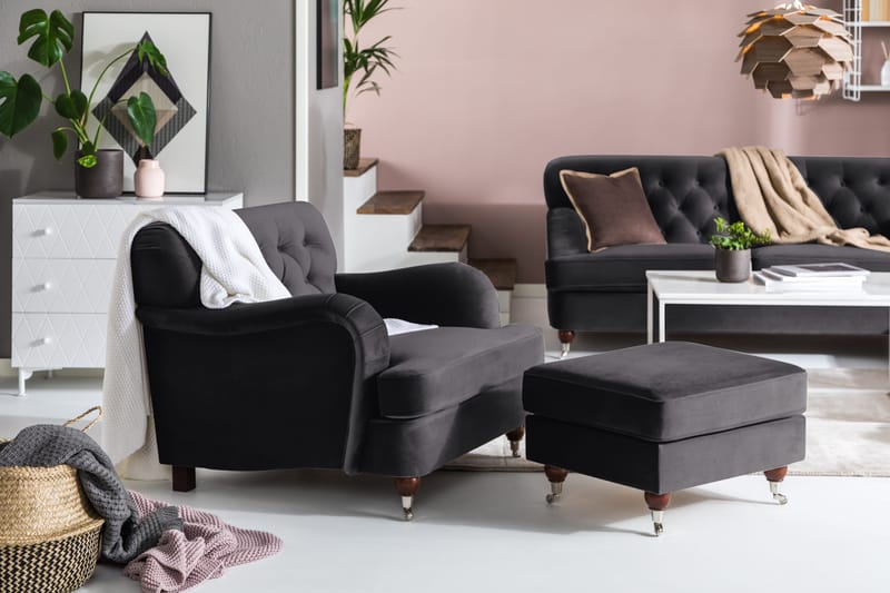 Howard Riviera Fotpall Sammet - Mörkgrå - Products - Möbler - Fåtölj & stolar - Pall & puff - Fotpallar