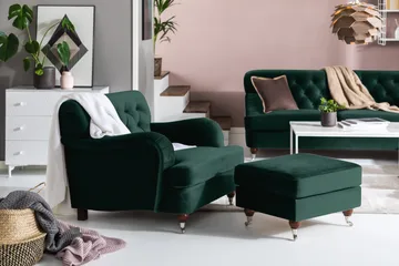 Howard Riviera Fotpall Sammet - Mörkgrön - Products - Möbler - Fåtölj & stolar - Pall & puff - Fotpallar