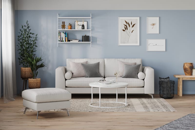 Ocean Lyx Fotpall - Linnebeige , Krom Ben - Products - Möbler - Fåtölj & stolar - Pall & puff - Fotpallar