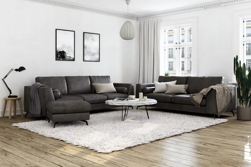 Ocean Lyx Fotpall - Svart/Läder - Products - Möbler - Fåtölj & stolar - Pall & puff - Fotpallar