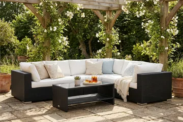 Bahamas L-formad utesoffa höger, 6-sits med bord och hylla - Svart - Products - Utemöbler & utemiljö - Loungemöbler - Loungeset & loungegrupp