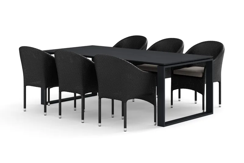 Devon utomhus matgrupp 210x100 cm med 6 Thor fåtöljer - Svart - Products - Utemöbler & utemiljö - Utegrupp - Matgrupp utomhus