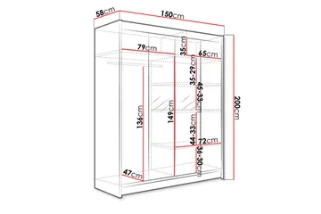 Camino Garderob 150x58x200 cm - Svart - Products - Förvaring - Garderober & garderobssystem