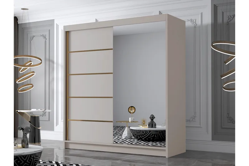 Chavez Garderob med Spegel 180x215 cm - Beige - Products - Förvaring - Garderober & garderobssystem
