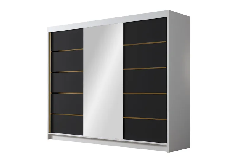 Cinerea Garderob med Spegel 250x215 cm, Svart/Vit