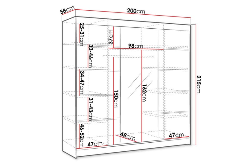 Cyria Garderob med rymlig Förvaring och Skjutdörrar med Spegel 200x215 cm - Brun/Vit - Products - Förvaring - Garderober & garderobssystem