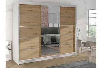Cyria Garderob med rymlig Förvaring och Skjutdörrar med Spegel 200x215 cm - Brun/Vit - Products - Förvaring - Garderober & garderobssystem